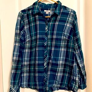 Men's Croft & Barrow Mens Flannel Shirt Navy Blue Green  Plaid